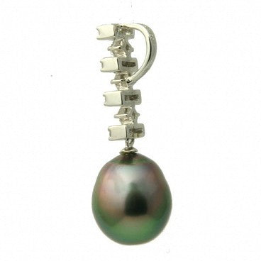 1229 - Diamond 18K Tahitian Black Pearl Pendant Enhancer