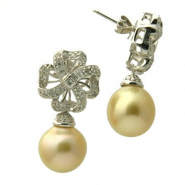 Jade Diamond 18K Golden South Sea Pearl Earrings