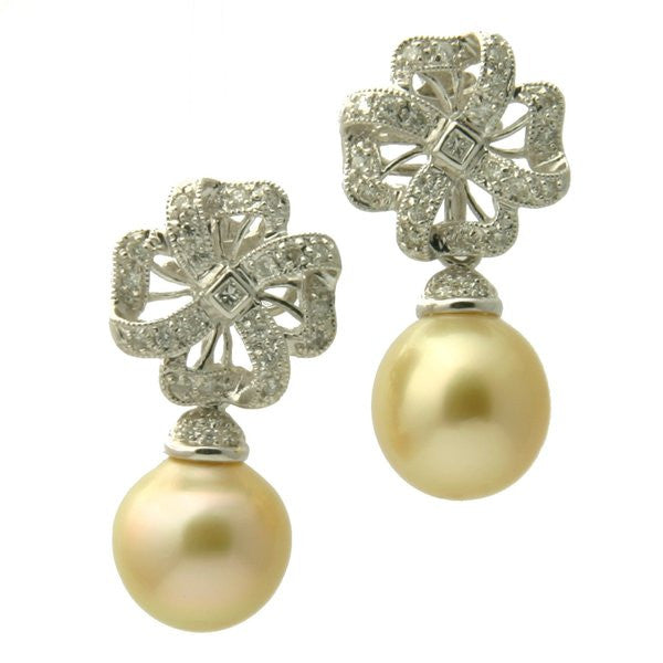 Jade Diamond 18K Golden South Sea Pearl Earrings