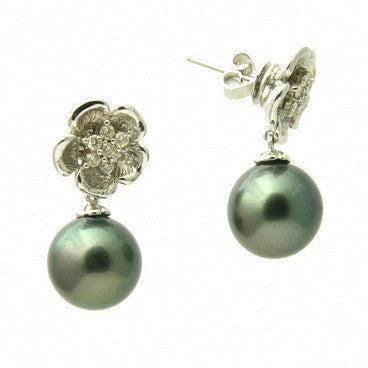 Megan Diamond 18K Tahitian Black Pearl Earrings