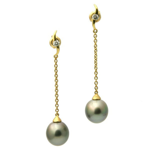 Vanesa Diamond 18K Tahitian Black Pearl Earrings