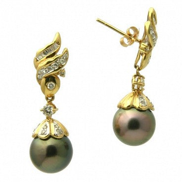 1372 - 14K Black Pearl Earrings