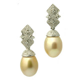 Amber Diamond 18K Golden South Sea Pearl Earrings