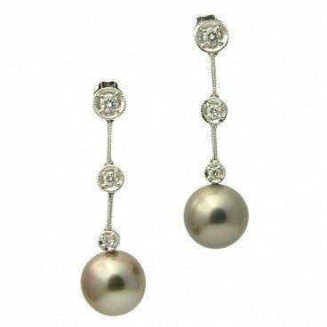 Lana Diamond 18K Tahitian Black Pearl Earrings