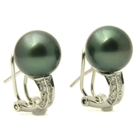 Marie Diamond 18K Tahitian Black Pearl Earrings