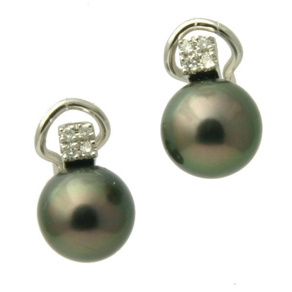 1409 - Diamond 18K Tahitian Black Pearl Earrings Studs