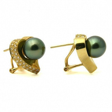 Midori Diamond 18K Tahitian Black Pearl Earrings