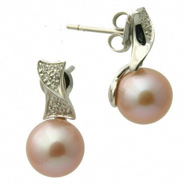 1433 - Diamond  18K Pearl Earrings Studs