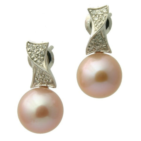 1433 - Diamond  18K Pearl Earrings Studs