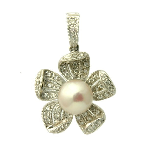 1471 - Diamond 18K Akoya Pearl Pendant Enhancer