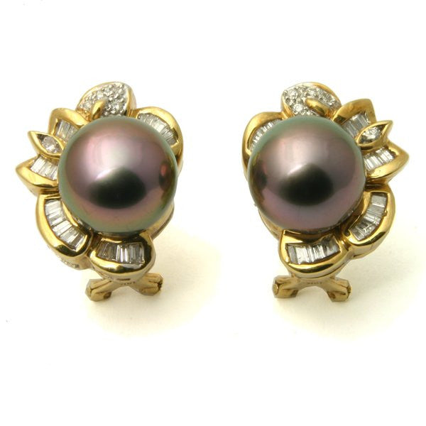 Sadie Diamond 18K Tahitian Black Pearl Earrings