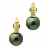 Kyoko Diamond 18K Tahitian Black Pearl Earrings