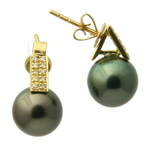 Kyoko Diamond 18K Tahitian Black Pearl Earrings