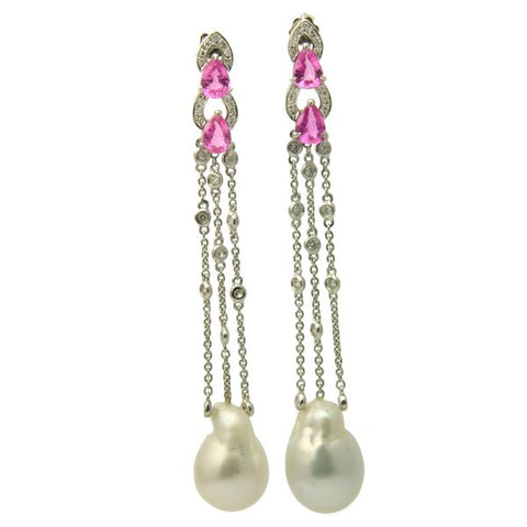 Lynn 18K Pink Sapphire Baroque South Sea Pearl Earrings