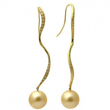 Cheyenne Diamond 18K Golden South Sea Pearl Earrings