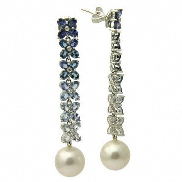 Monica 18K Blue Sapphire Earrings with South Sea Pearls