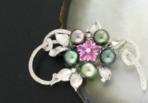 Tahitian Black Pearl Brooch - 1579