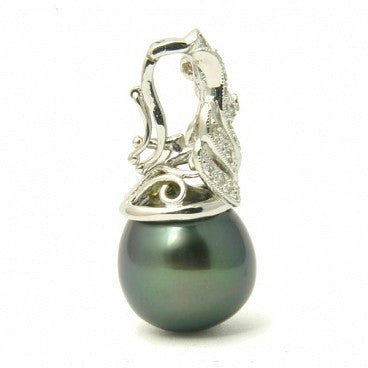 1589 - Diamond 18K Tahitian Black Pearl Pendant Enhancer