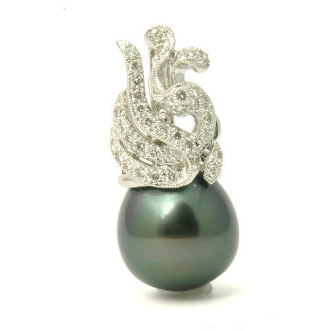 1589 - Diamond 18K Tahitian Black Pearl Pendant Enhancer