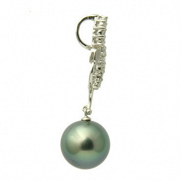 1596 - Diamond 18K Tahitian Black Pearl Pendant Enhancer