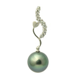 1596 - Diamond 18K Tahitian Black Pearl Pendant Enhancer