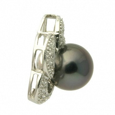 1611 - Diamond 18K Tahitian Black Pearl Pendant Enhancer