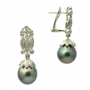 Coco Diamond 18K Tahitian Black Pearl Earrings