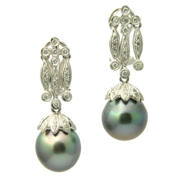 Coco Diamond 18K Tahitian Black Pearl Earrings