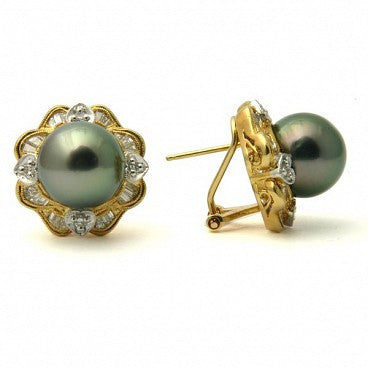 Mina Diamond 18K Tahitian Black Pearl Earrings