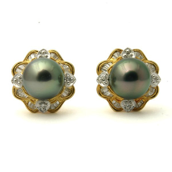 Mina Diamond 18K Tahitian Black Pearl Earrings