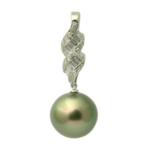 1667 - Diamond 18K Tahitian Black Pearl Pendant Enhancer