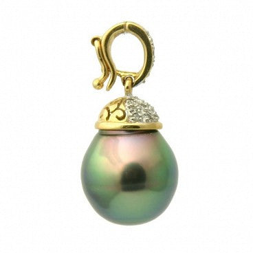 1669 - Diamond 18K Tahitian Black Pearl Pendant Enhancer