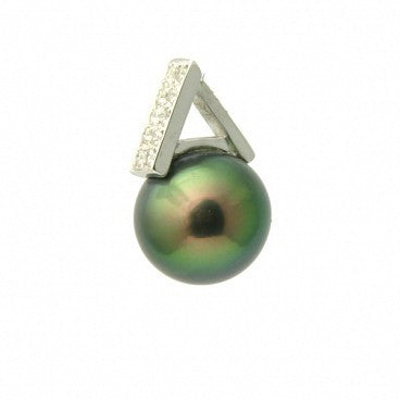 1672 - Diamond  18K Tahitian Black Pearl Pendant Enhancer