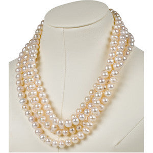 8-8.5mm 72 Inch White Cultured Pearl Rope Necklace (Fresh)