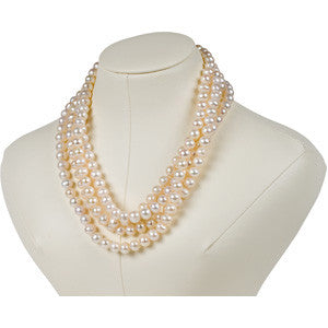 8-8.5mm 72 Inch White Cultured Pearl Rope Necklace (Fresh)