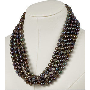 8-8.5mm 72 Inch Black Cultured Pearl Rope Necklace (Fresh)