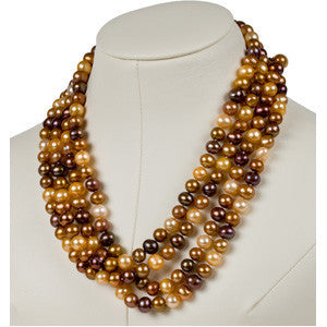 8-8.5mm 72 Inch Chocolate Cultured Pearl Rope Necklace (Fresh)