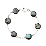 12-13mm Black Coin Pearl Station Necklace and Bracelet Set