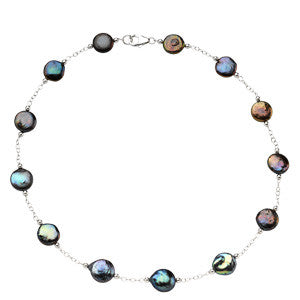 12-13mm Black Coin Pearl Station Necklace and Bracelet Set