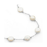 12-13mm White Coin Pearl Station Necklace and Bracelet Set