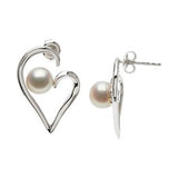 7-7.5mm Cultured Pearl Heart Earrings (Silver/Fresh)