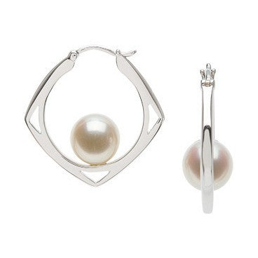 7.5-8mm Cultured Pearl Circle Earrings (Silver/Fresh)