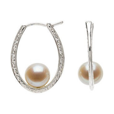 7.5-8mm Cultured Pearl Filigree Earrings (Silver/Fresh)