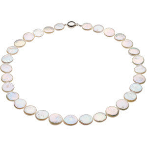 13-14mm White Cultured Coin Pearl Necklace and Bracelet Set