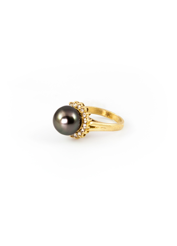 Samantha 18K Tahitian Black Pearl Ring